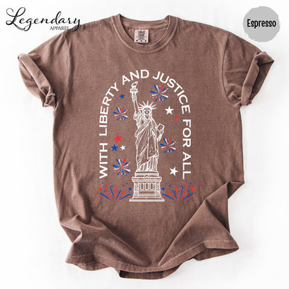 Statue of Liberty TShirt Patriotic Freedom Comfort Colors Tee 4th of July Pledge of Allegiance Liberty and Justice For All Shirt
