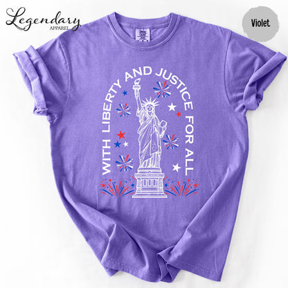 Statue of Liberty TShirt Patriotic Freedom Comfort Colors Tee 4th of July Pledge of Allegiance Liberty and Justice For All Shirt