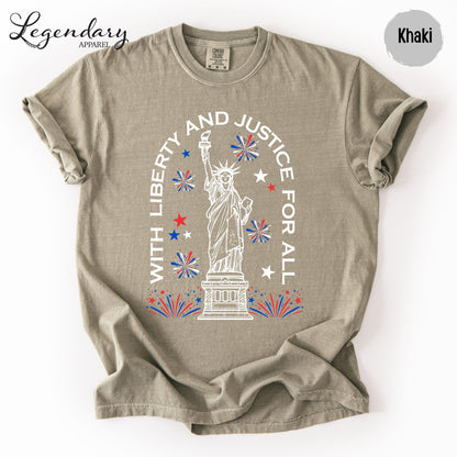 Statue of Liberty TShirt Patriotic Freedom Comfort Colors Tee 4th of July Pledge of Allegiance Liberty and Justice For All Shirt