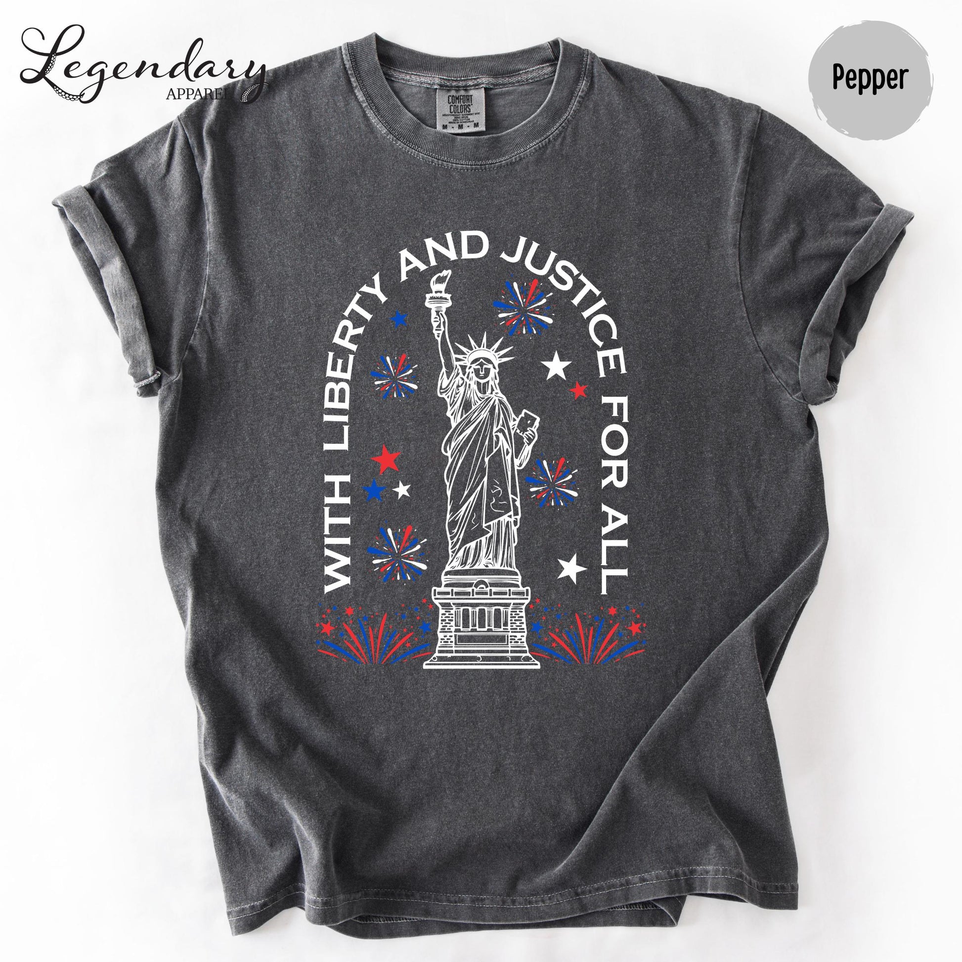 Statue of Liberty TShirt Patriotic Freedom Comfort Colors Tee 4th of July Pledge of Allegiance Liberty and Justice For All Shirt