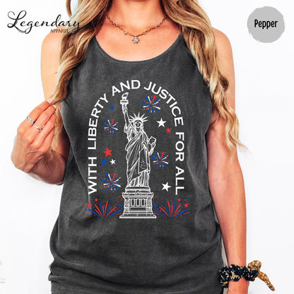 Statue of Liberty TShirt Patriotic Freedom Comfort Colors Tee 4th of July Pledge of Allegiance Liberty and Justice For All Shirt