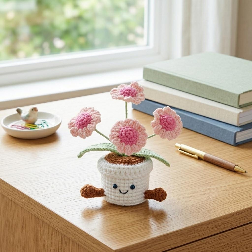 Crochet Tulip Flowers in Pot,Knit Rose,Plant Pot Gifts for Birthday,Anniversary,Congratulations Gifts,Office Desktop,Room Decoration