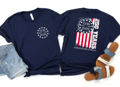 America 250th Anniversary Shirt,1776 2026 Patriotic USA Tee,250 Years of Freedom Sweatshirt,Quarter Millennial Flag T-Shirt,Independence Top