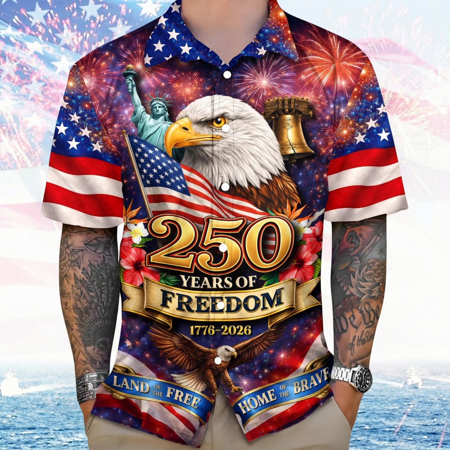 Freedom 250th Anniversary Hawaiian Shirt,USA 250 Years Independence Apparel,1776–2026 America Anniversary,Patriotic Freedom MSC2