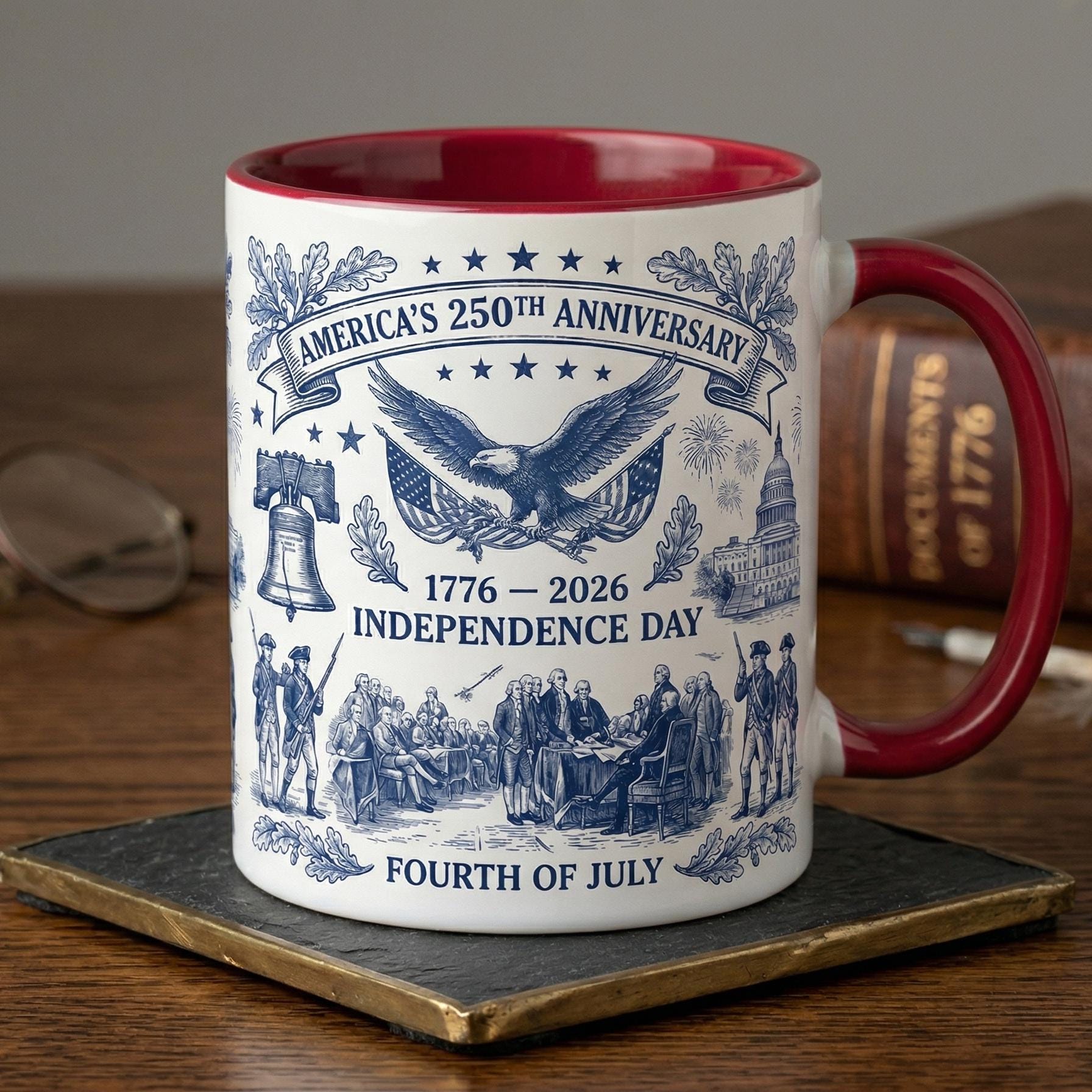 Semiquincentennial 1776-2026 Anniversary Accent Mug, America's 250th Cup, Patriotic Liberty Bell Coffee Mug, Independence Day Gift