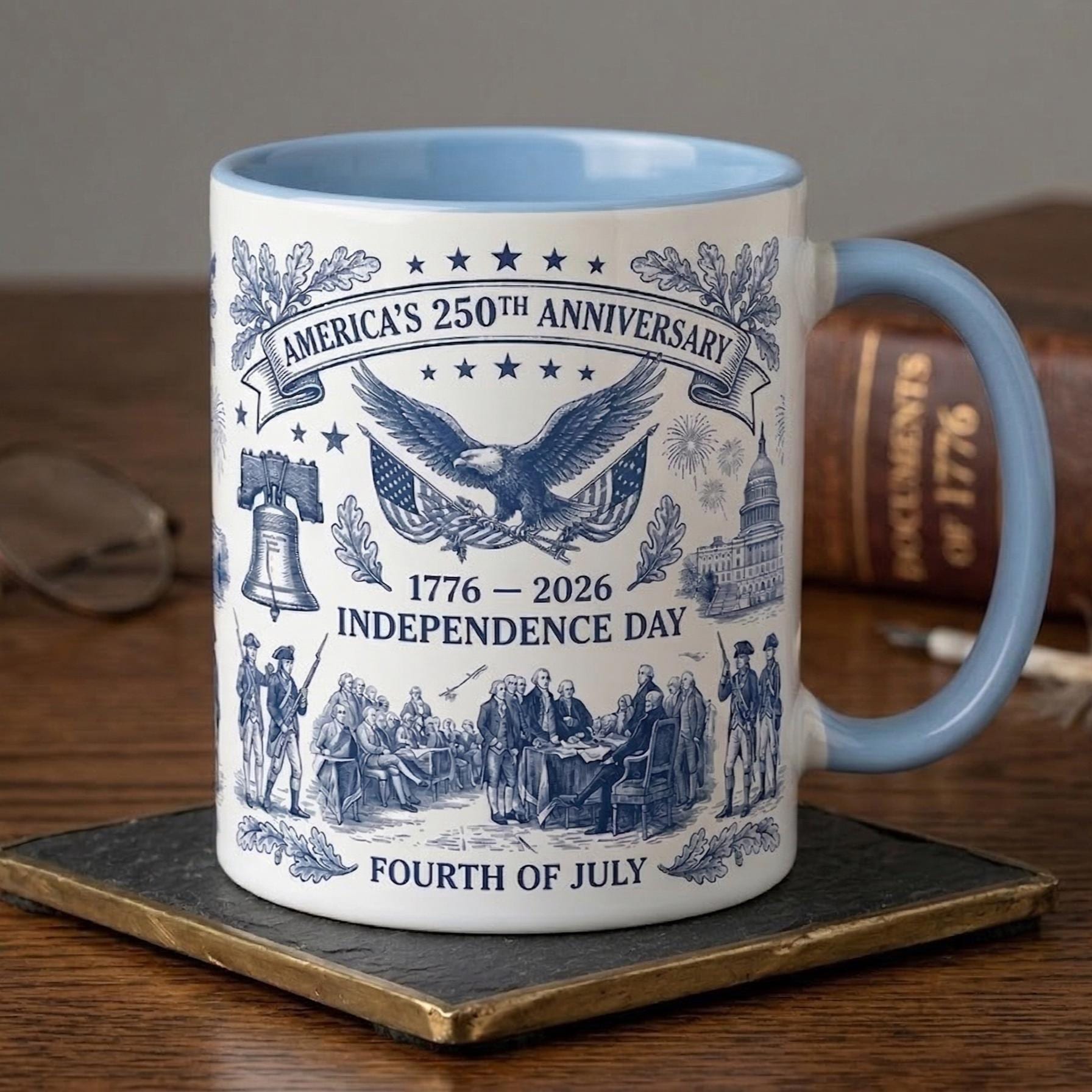 Semiquincentennial 1776-2026 Anniversary Accent Mug, America's 250th Cup, Patriotic Liberty Bell Coffee Mug, Independence Day Gift