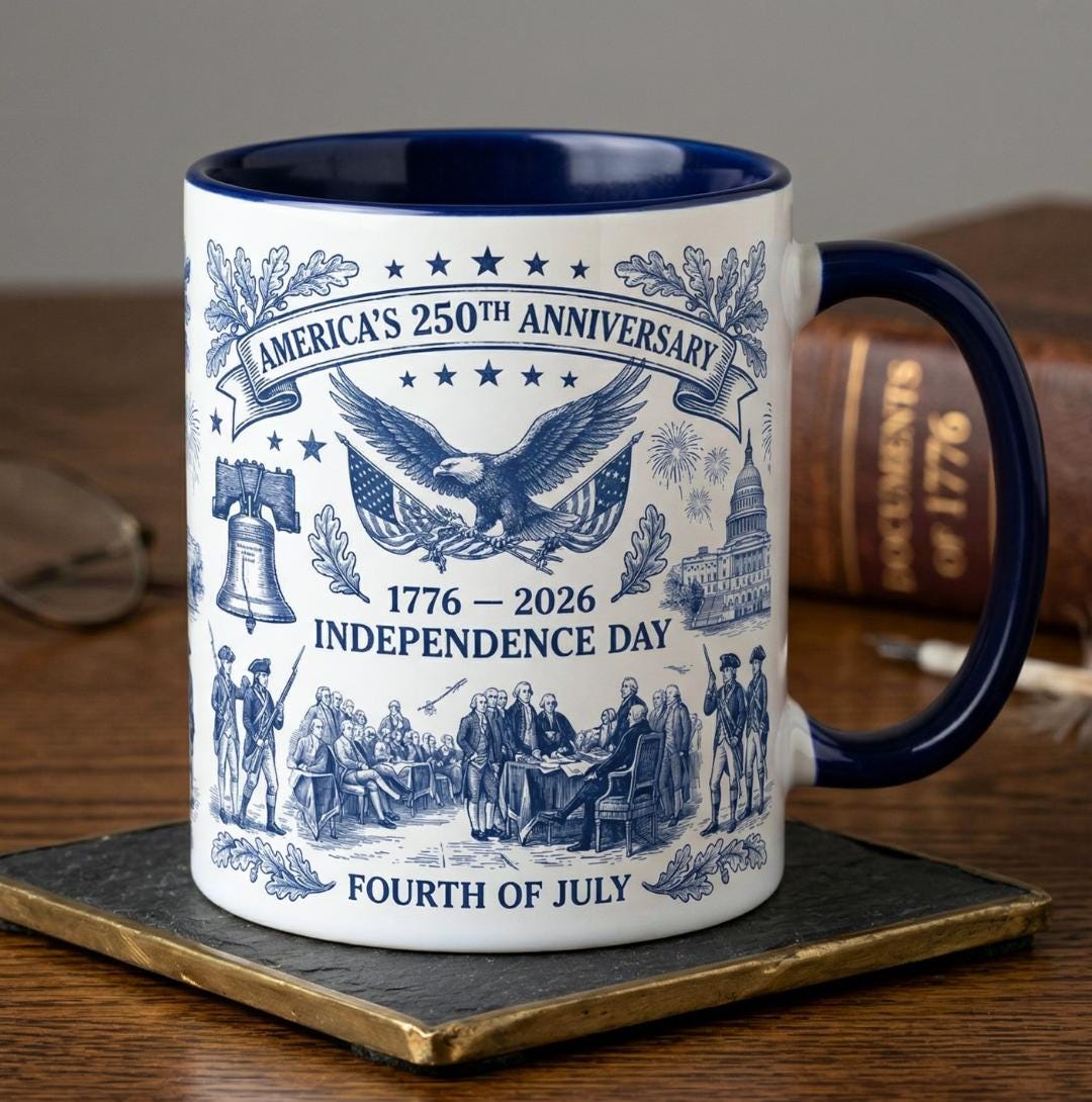 Semiquincentennial 1776-2026 Anniversary Accent Mug, America's 250th Cup, Patriotic Liberty Bell Coffee Mug, Independence Day Gift