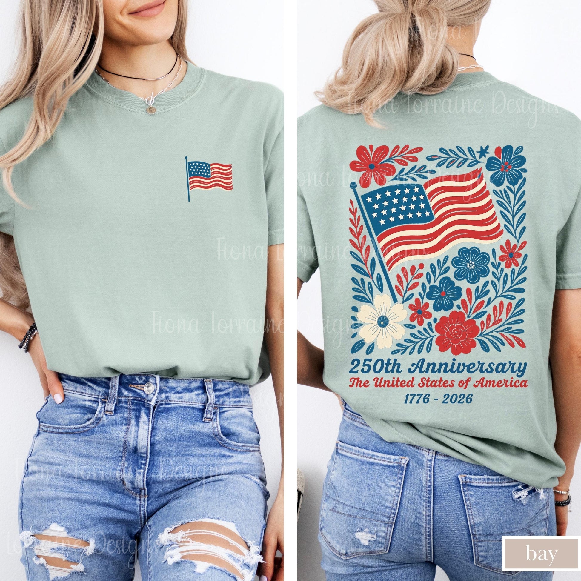 Comfort Colors USA 250th Anniversary Shirt 4th Of July Back Graphic Tee Boho Floral America T-Shirt American Flag 250 Independence Day Gift