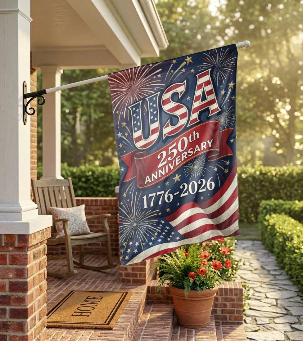 USA 250th Anniversary Garden Flag, 1776-2026 Patriotic Outdoor Decor, American Semiquincentennial Yard Banner, Fireworks & Flag Design