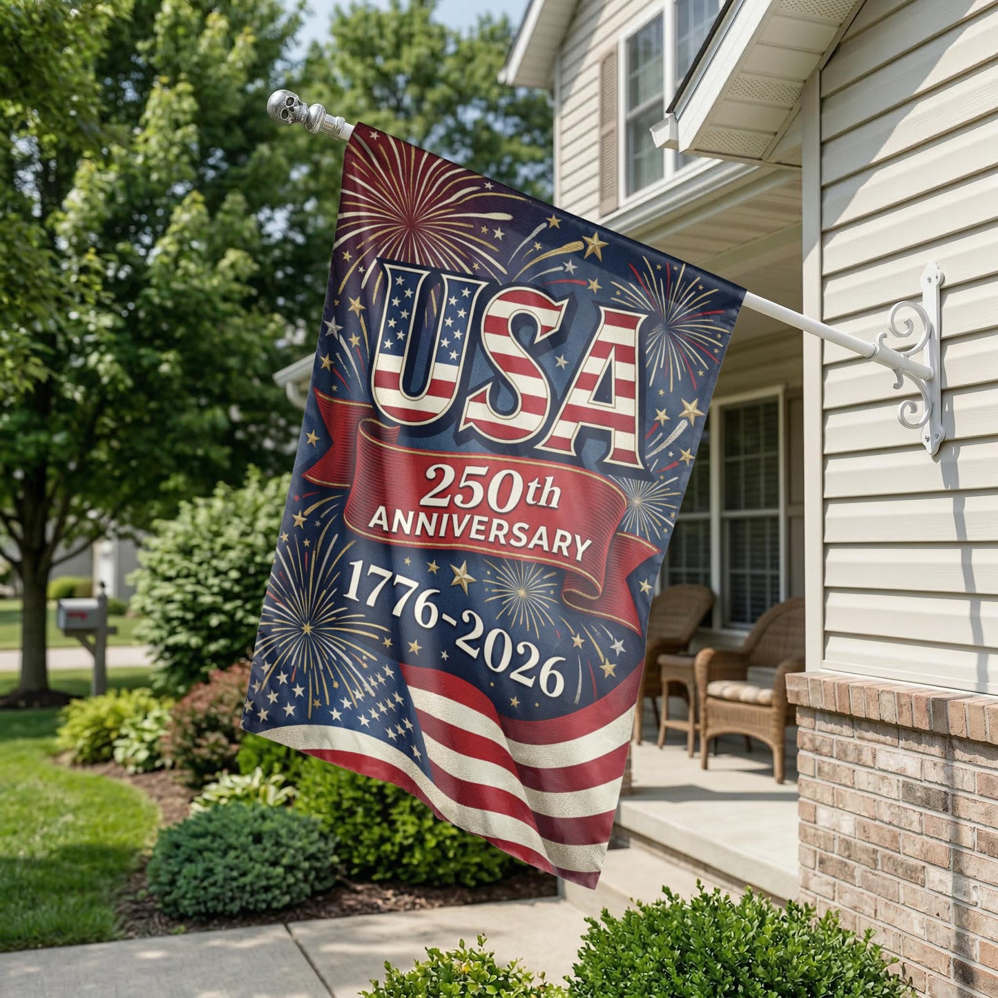 USA 250th Anniversary Garden Flag, 1776-2026 Patriotic Outdoor Decor, American Semiquincentennial Yard Banner, Fireworks & Flag Design