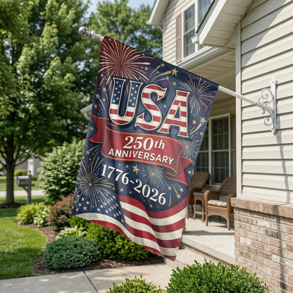 USA 250th Anniversary Garden Flag, 1776-2026 Patriotic Outdoor Decor, American Semiquincentennial Yard Banner, Fireworks & Flag Design