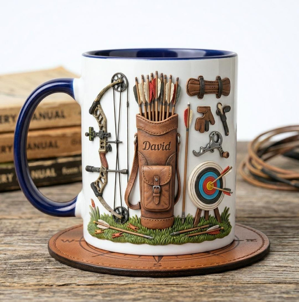 Custom Name Archery Accent Mug, Target Shooting Coffee Mug, Gift For Him, Father's Day Gift For Dad Grandpa
