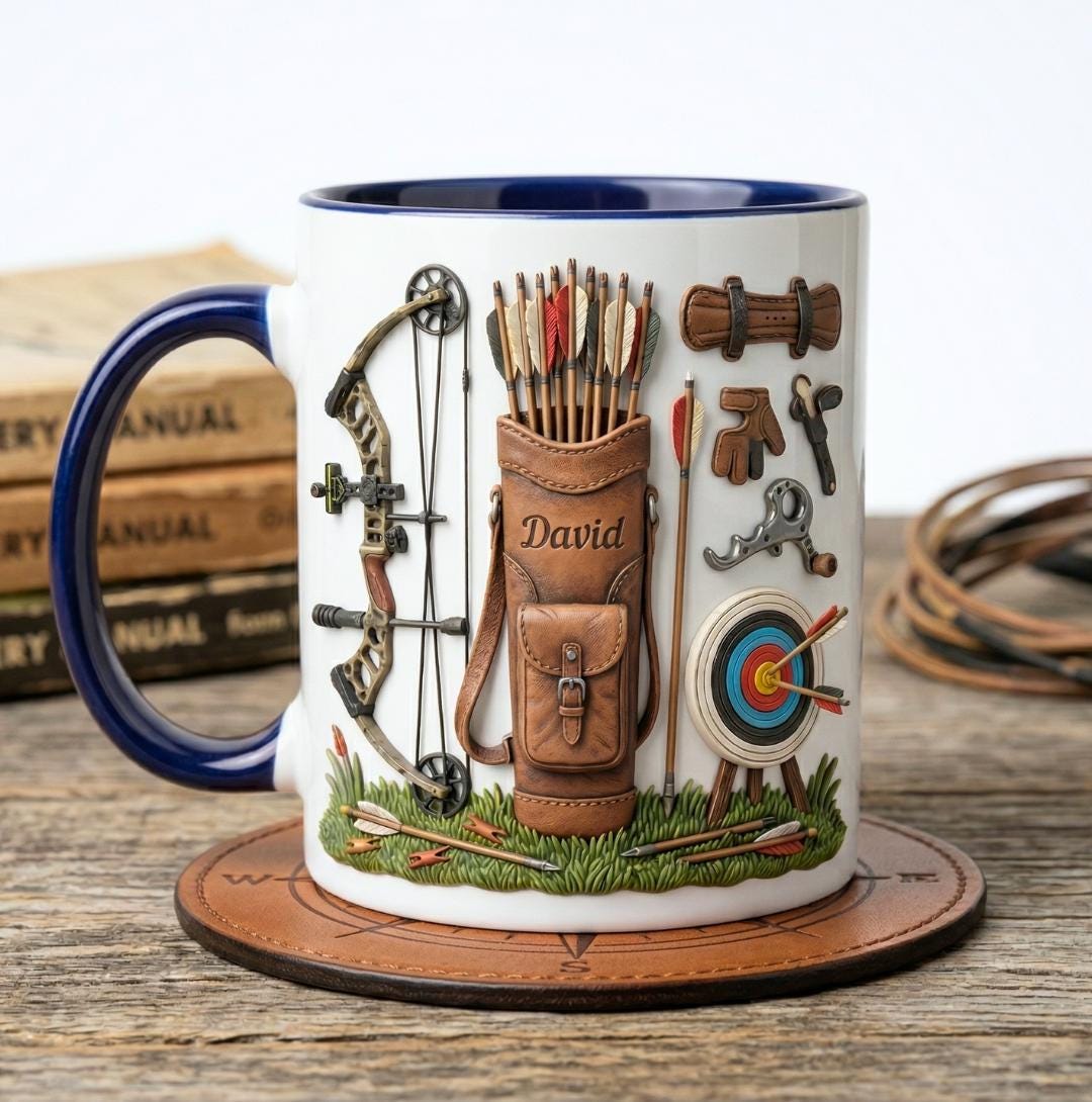 Custom Name Archery Accent Mug, Target Shooting Coffee Mug, Gift For Him, Father's Day Gift For Dad Grandpa