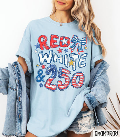 Comfort Colors 250th Anniversary Shirt, Red White and 250 Tee, 4th of July Shirt, Preppy Patriotic Tee, USA America Shirt, Flag Tshirt