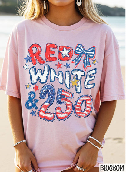 Comfort Colors 250th Anniversary Shirt, Red White and 250 Tee, 4th of July Shirt, Preppy Patriotic Tee, USA America Shirt, Flag Tshirt