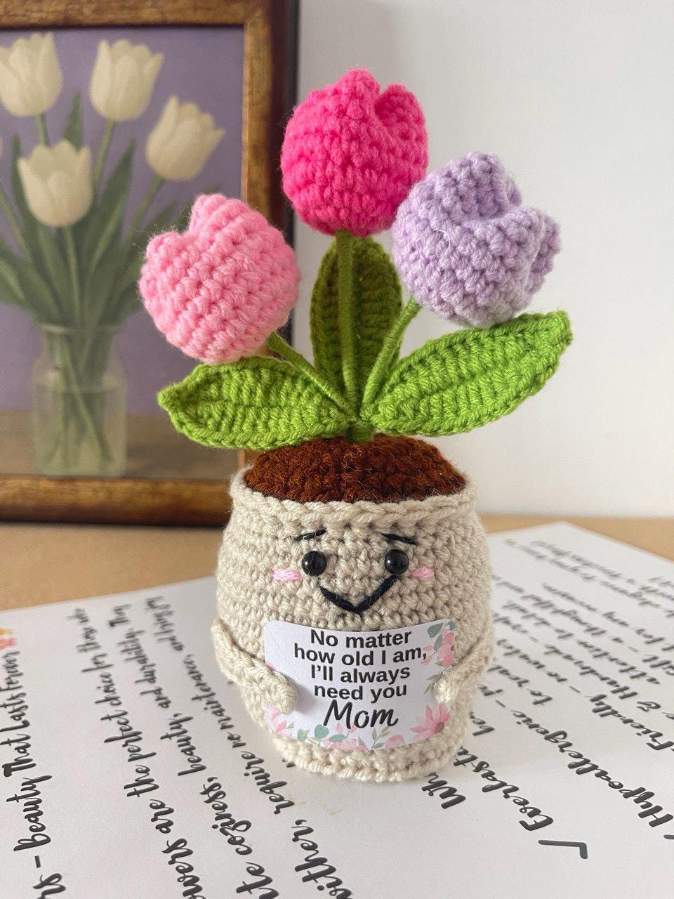 Personalized Gift – Crochet Flower Pot Decor – Encouragement Gift – Emotional Support Gift – Mental Health Desk Decor