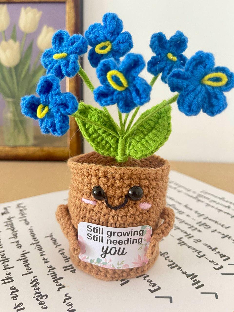 Personalized Gift – Crochet Flower Pot Decor – Encouragement Gift – Emotional Support Gift – Mental Health Desk Decor