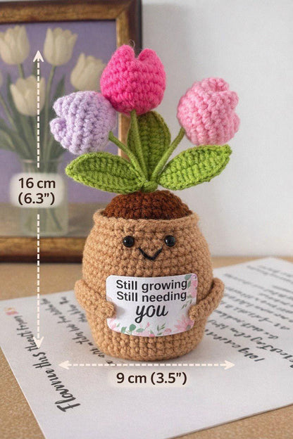 Personalized Gift – Crochet Flower Pot Decor – Encouragement Gift – Emotional Support Gift – Mental Health Desk Decor