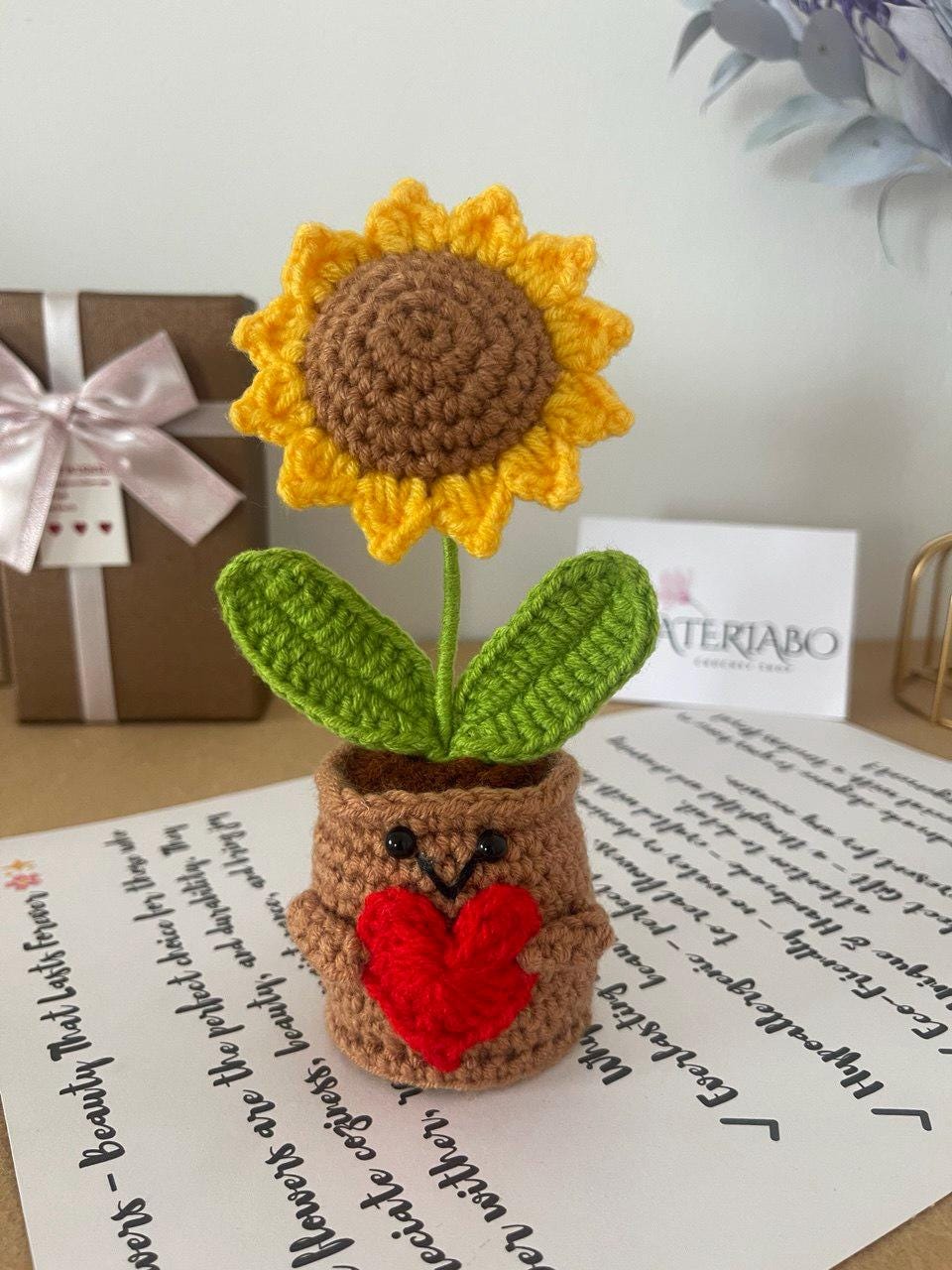 Personalized Gift – Crochet Flower Pot Decor – Encouragement Gift – Emotional Support Gift – Mental Health Desk Decor