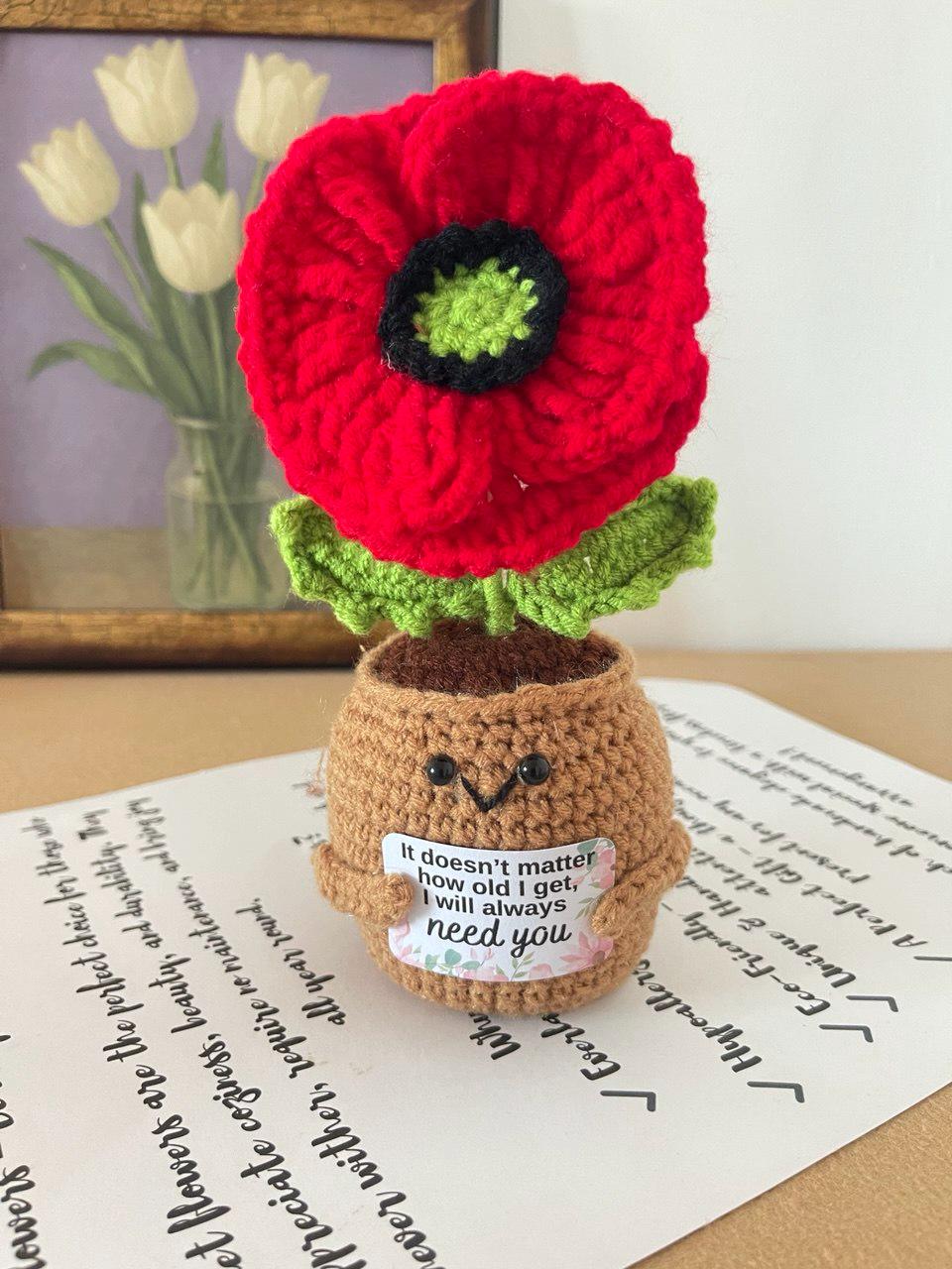 Personalized Gift – Crochet Flower Pot Decor – Encouragement Gift – Emotional Support Gift – Mental Health Desk Decor
