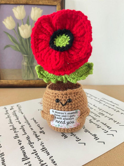 Personalized Gift – Crochet Flower Pot Decor – Encouragement Gift – Emotional Support Gift – Mental Health Desk Decor
