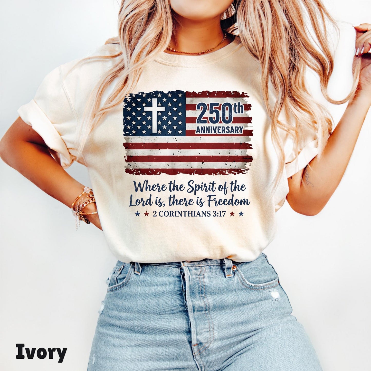 Freedom Christian America 250th Anniversary Shirt, Distressed Jesus 4th Of July Shirt, American Flag Shirt, Faith Bible Verse Tee