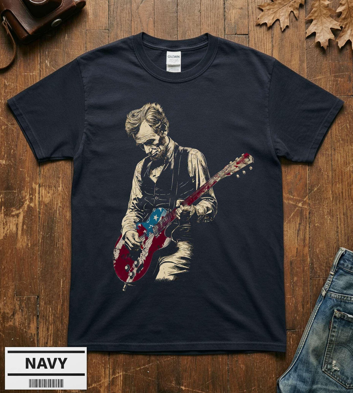 Funny Abe Lincoln Guitar Shirt Abraham Lincoln Vintage History Music Lover Retro Gift Tee
