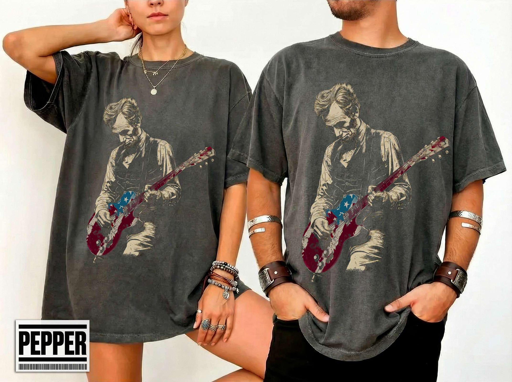 Funny Abe Lincoln Guitar Shirt Abraham Lincoln Vintage History Music Lover Retro Gift Tee
