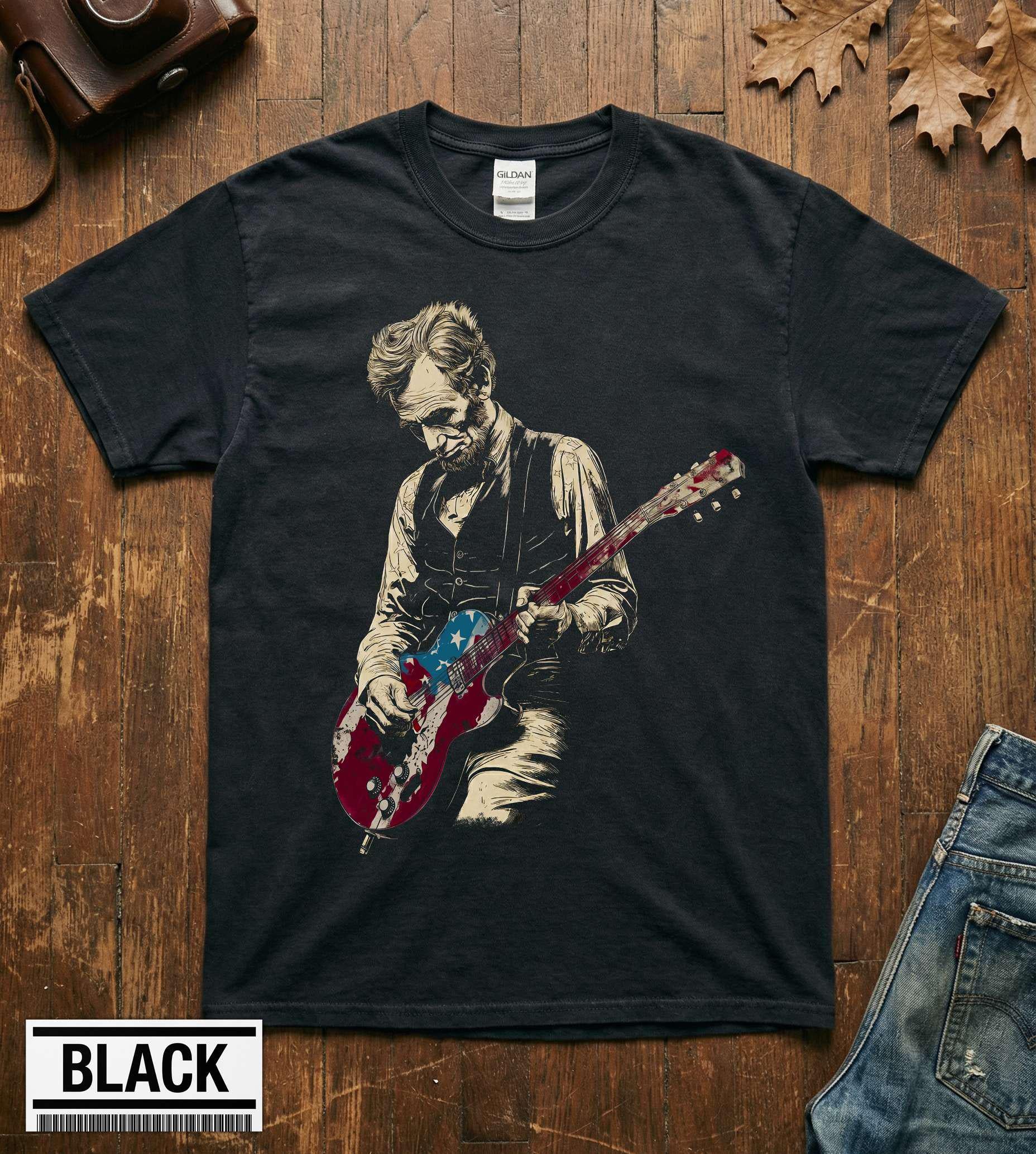 Funny Abe Lincoln Guitar Shirt Abraham Lincoln Vintage History Music Lover Retro Gift Tee