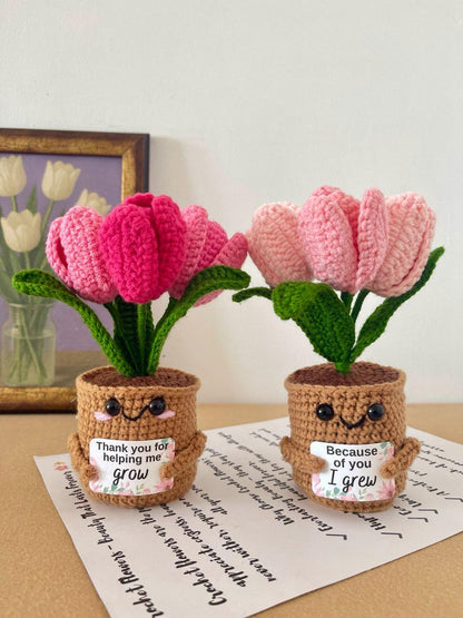 Personalized Gift – Crochet Flower Pot Decor – Encouragement Gift – Emotional Support Gift – Mental Health Desk Decor