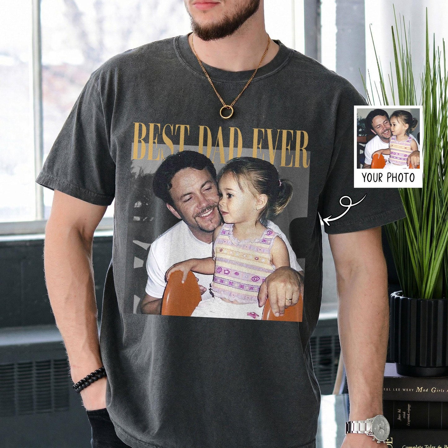 Personalised Photo Dad Comfort Colors Shirt, Daddy Picture TShirt, Grandpa Gift, Custom Portrait Papa Tee Family Gift