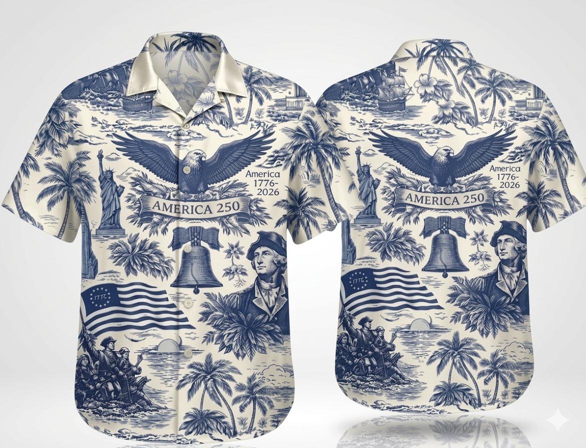 USA Semi-Quincentennial Hawaiian Shirt - 250th Anniversary - Patriotic Bald Eagles and American Flags
