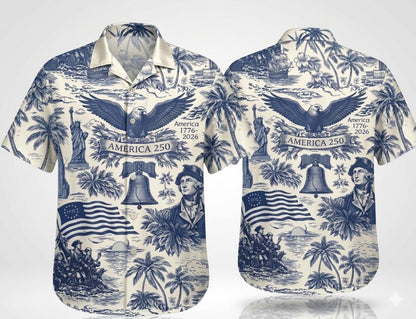 USA Semi-Quincentennial Hawaiian Shirt - 250th Anniversary - Patriotic Bald Eagles and American Flags
