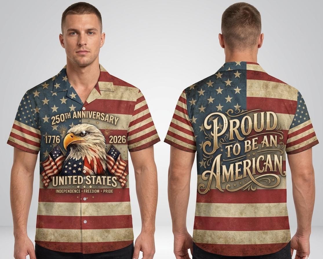 USA Semi-Quincentennial Hawaiian Shirt - 250th Anniversary - Patriotic Bald Eagles and American Flags