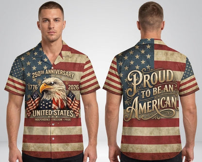 USA Semi-Quincentennial Hawaiian Shirt - 250th Anniversary - Patriotic Bald Eagles and American Flags