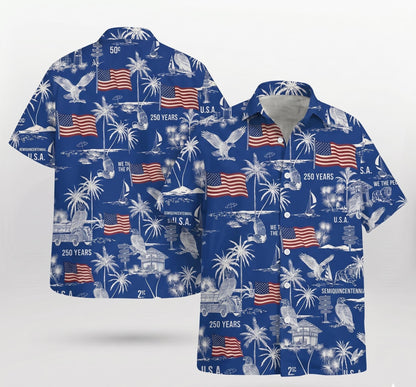 USA Semi-Quincentennial Hawaiian Shirt - 250th Anniversary - Patriotic Bald Eagles and American Flags