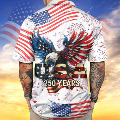 USA 250 Years Hawaiian Shirt, Patriotic Eagle Aloha Shirt, American Flag Fireworks Shirt, 1776 2026 Independence Shirt