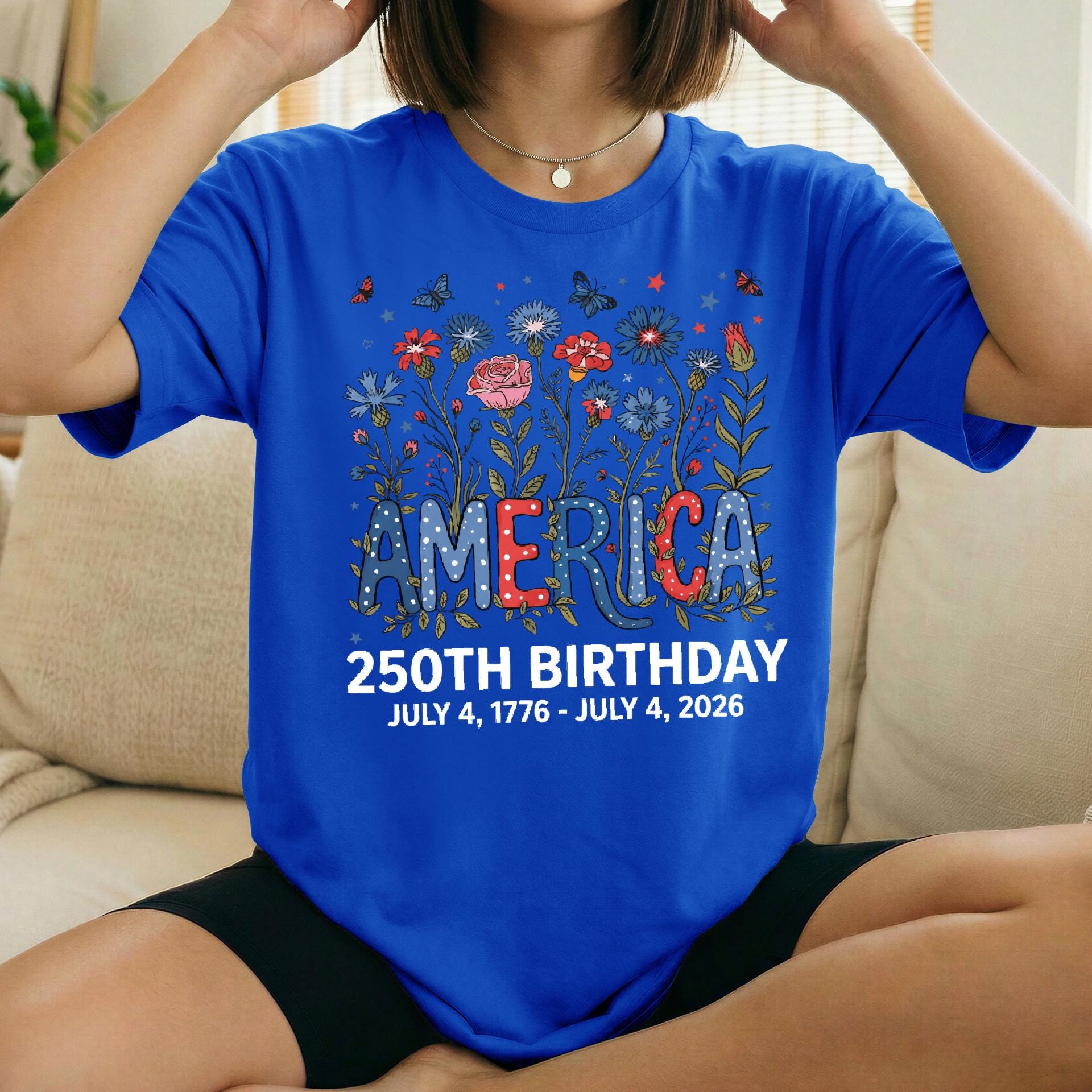 Flower USA Shirt, 250th Anniversary Shirt, 4th of July Gift, Independence Day T-Shirt, Patriotic USA Shirt, America Floral Birthday Tee