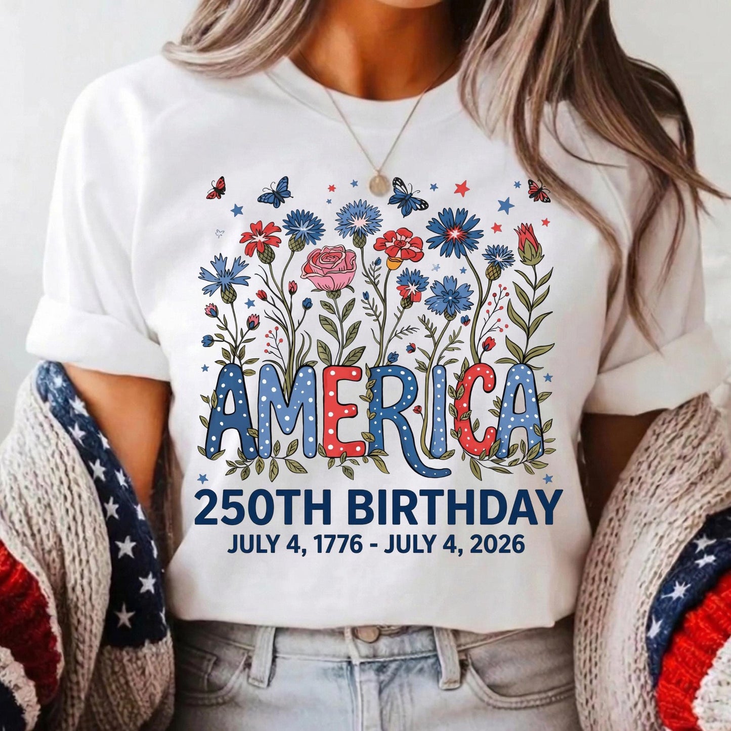 Flower USA Shirt, 250th Anniversary Shirt, 4th of July Gift, Independence Day T-Shirt, Patriotic USA Shirt, America Floral Birthday Tee