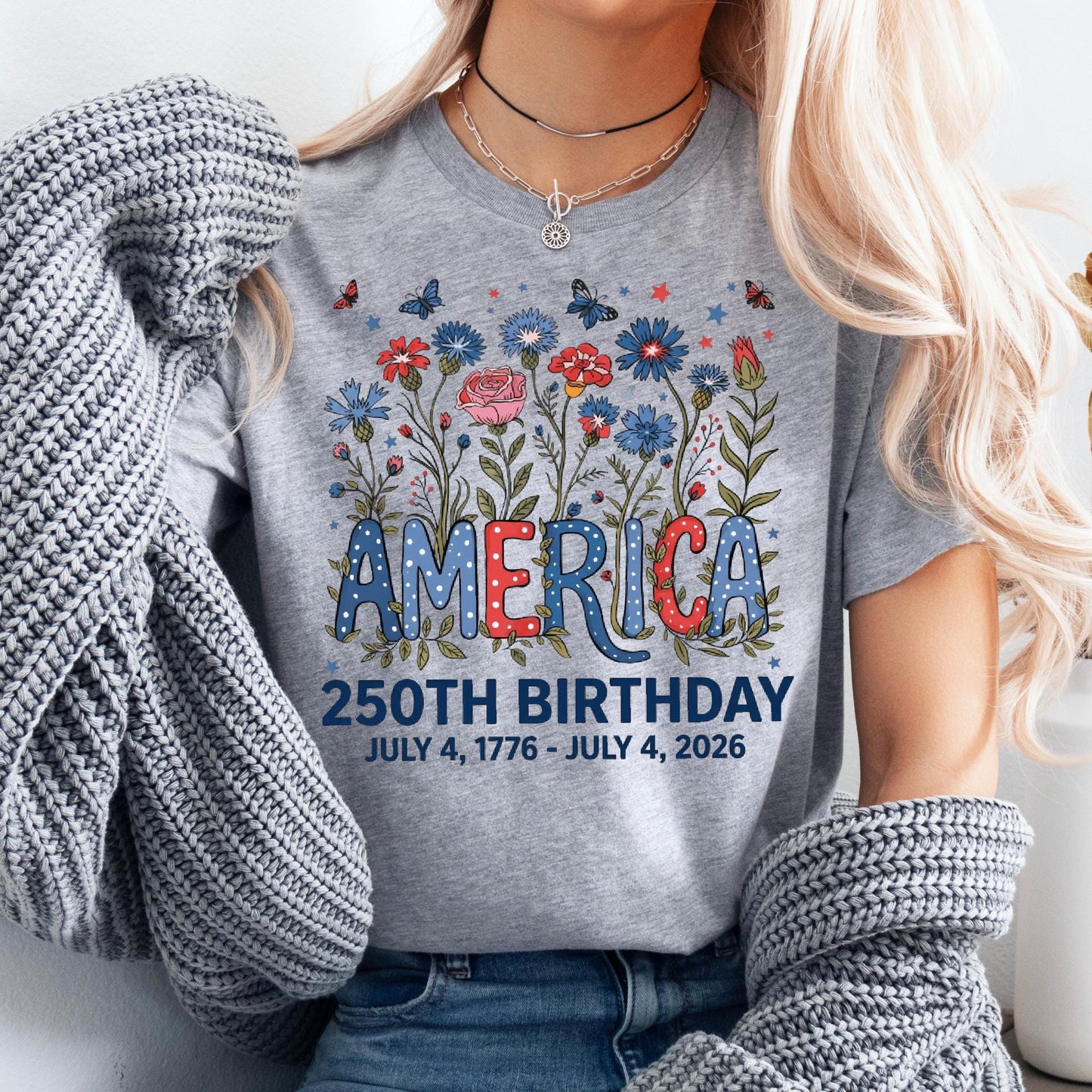 Flower USA Shirt, 250th Anniversary Shirt, 4th of July Gift, Independence Day T-Shirt, Patriotic USA Shirt, America Floral Birthday Tee