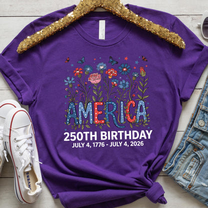 Flower USA Shirt, 250th Anniversary Shirt, 4th of July Gift, Independence Day T-Shirt, Patriotic USA Shirt, America Floral Birthday Tee