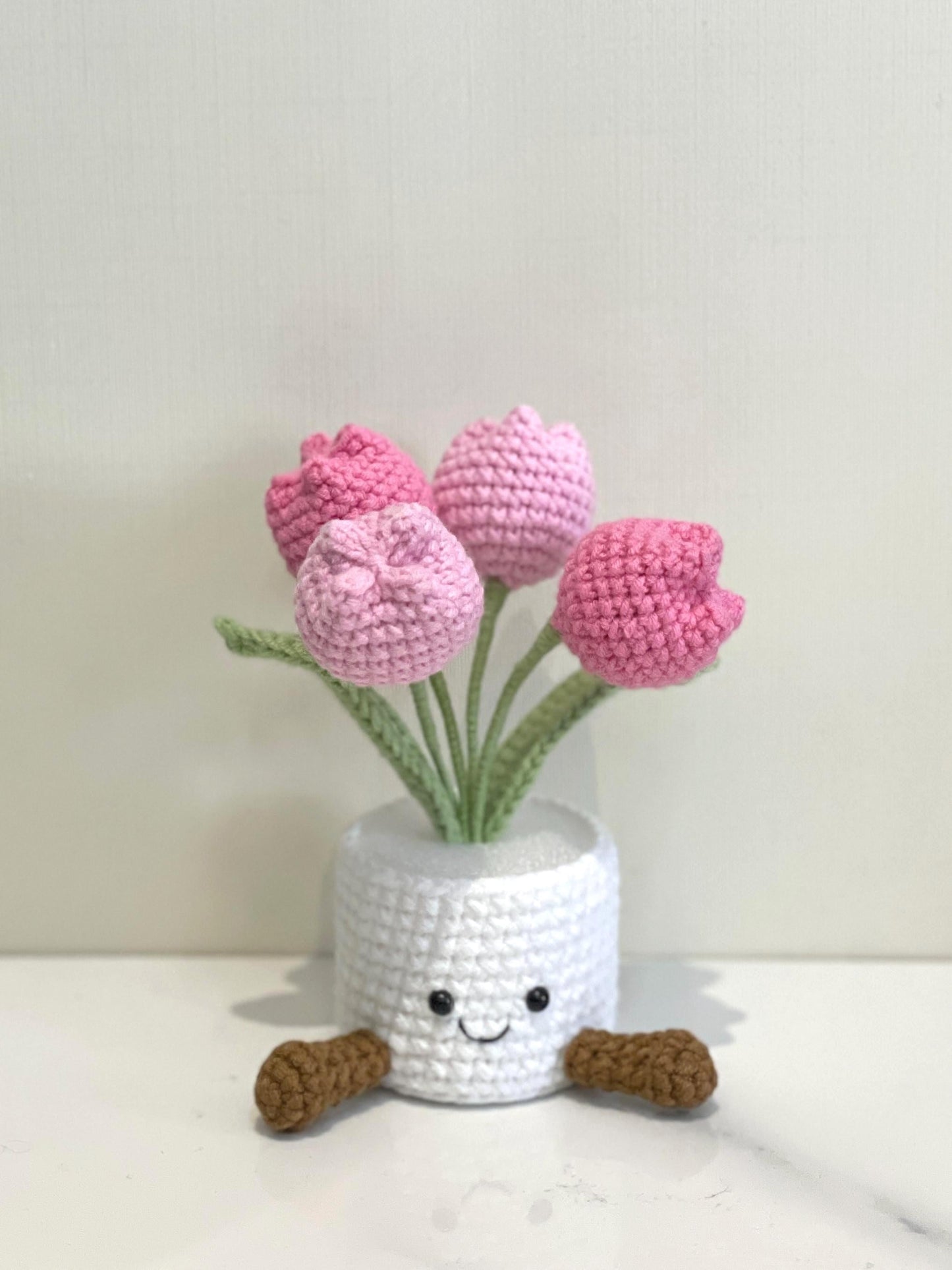 Handmade Crochet Tulip Flower Pot, Pink, Purple, Orange, Cute Gift for Mom, Girlfriend, Friend,Crochet Rose Bouquet, Birthday Gift