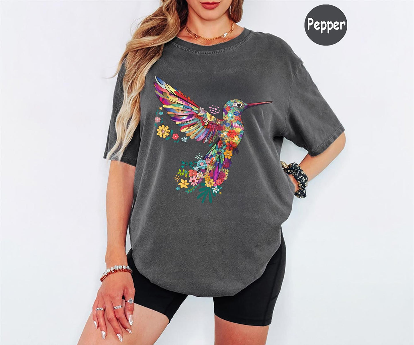 Comfort Colors® Floral Hummingbird Shirt ,Animal Lover Tee, Bird T Shirts, Trendy Tee, Gift For Her, Bird Lover T-Shirt, Spring Birds,Flower