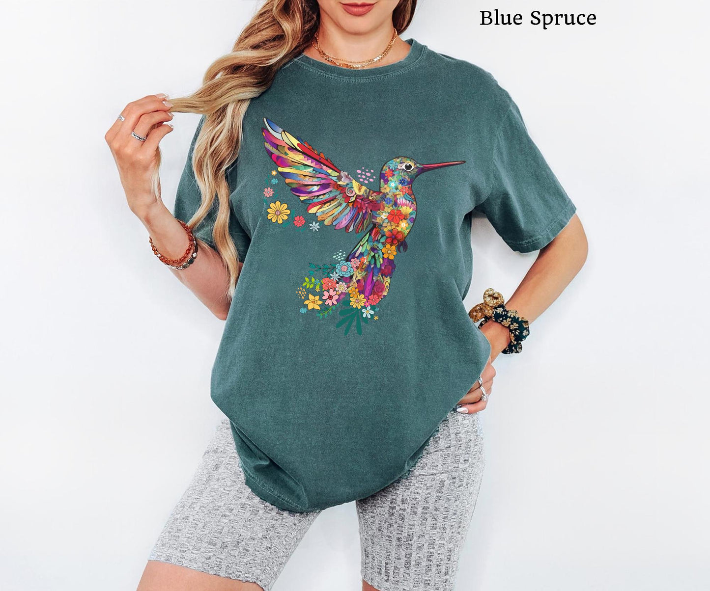 Comfort Colors® Floral Hummingbird Shirt ,Animal Lover Tee, Bird T Shirts, Trendy Tee, Gift For Her, Bird Lover T-Shirt, Spring Birds,Flower