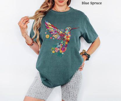 Comfort Colors® Floral Hummingbird Shirt ,Animal Lover Tee, Bird T Shirts, Trendy Tee, Gift For Her, Bird Lover T-Shirt, Spring Birds,Flower