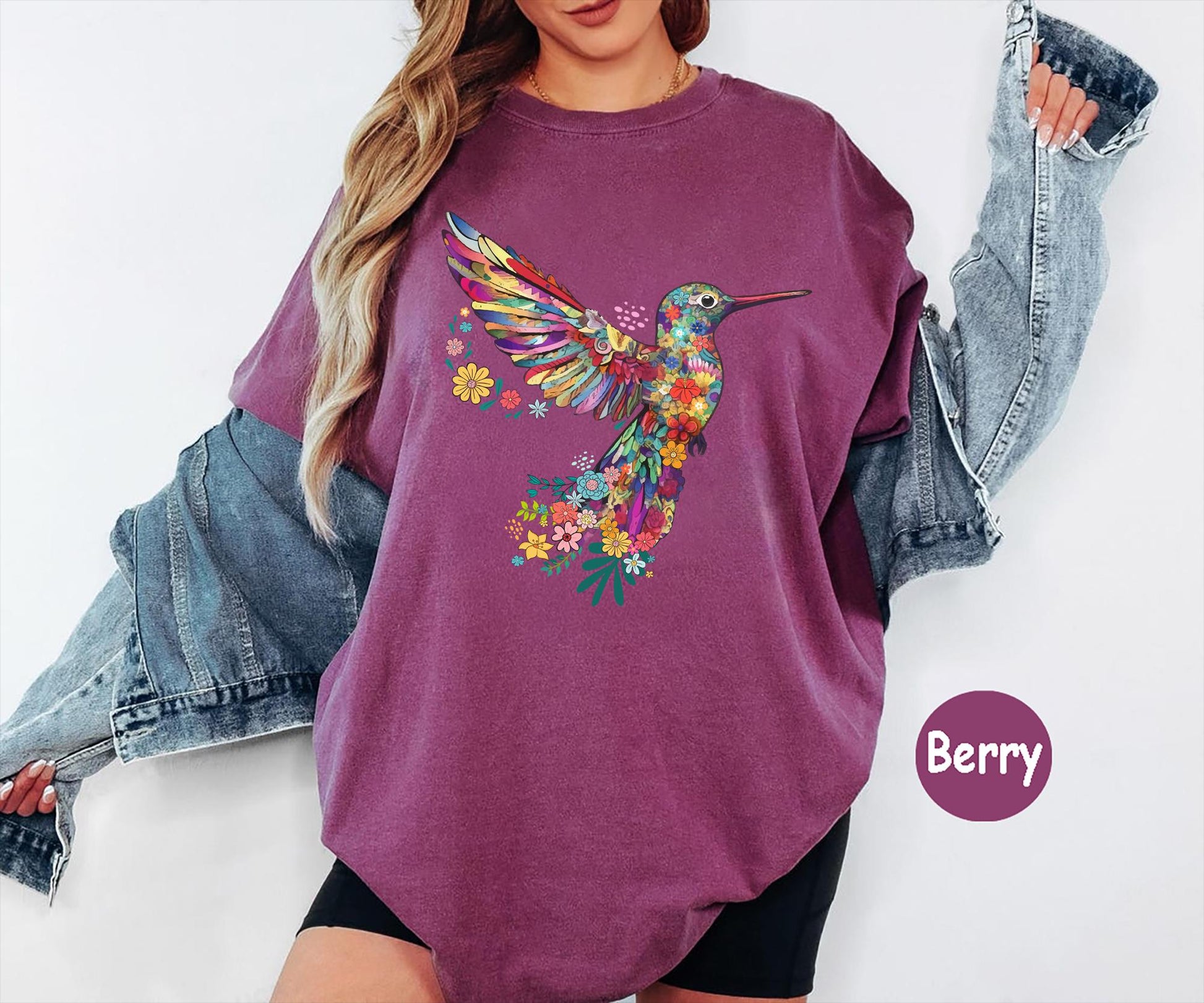 Comfort Colors® Floral Hummingbird Shirt ,Animal Lover Tee, Bird T Shirts, Trendy Tee, Gift For Her, Bird Lover T-Shirt, Spring Birds,Flower