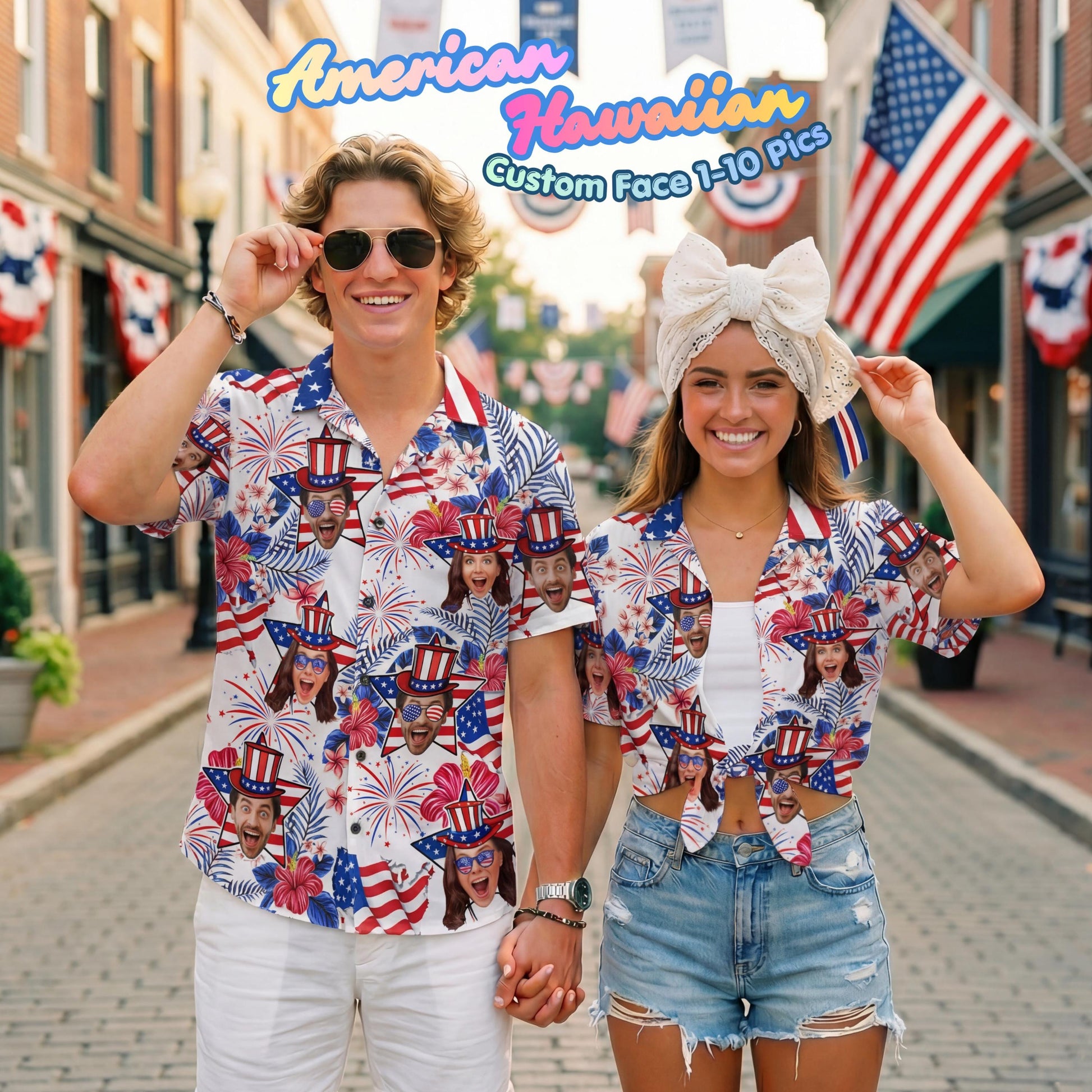 Custom Face American Hawaiian Shirt, Funny Photo Independence Day Shirt, America Aloha Shirt, 4th of July Gift Patriotic, 250th Anniversary