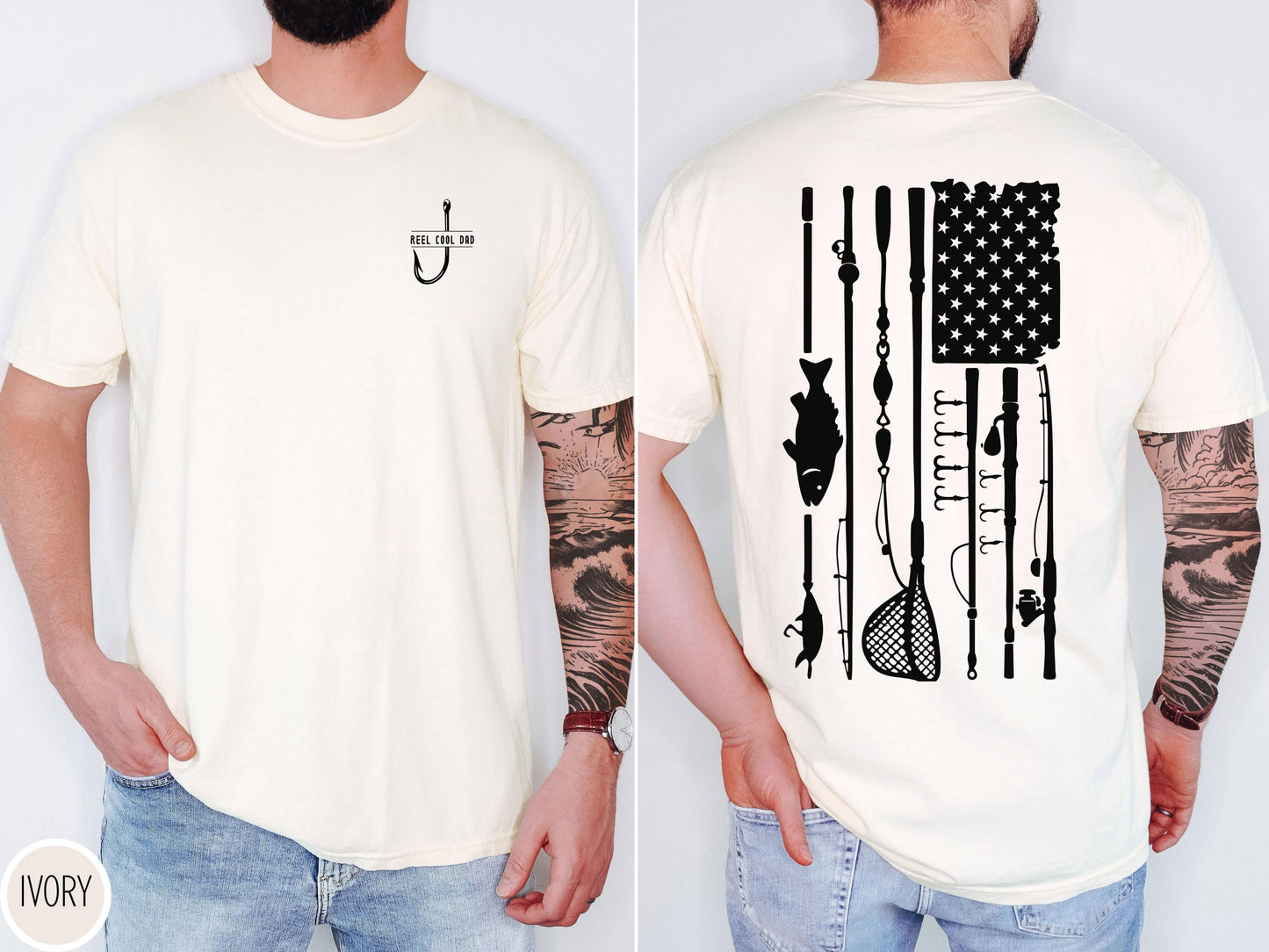 Reel Cool Dad Tshirt For Fishing Lover Outdoor Angler Tshirt Fathers Day Gift American Flag Tee For Grandpa New Dad Tshirt Present For Him