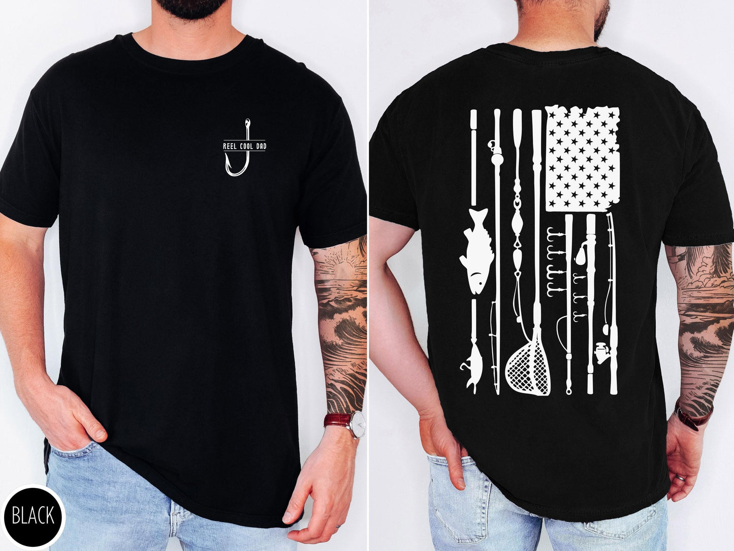 Reel Cool Dad Tshirt For Fishing Lover Outdoor Angler Tshirt Fathers Day Gift American Flag Tee For Grandpa New Dad Tshirt Present For Him
