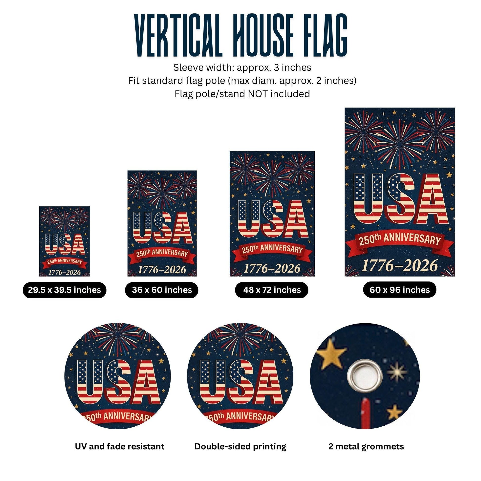 USA 250th Anniversary Firework Flag, 250 America 250th Celebration House Flag, Festive 1776-2026 Garden Flag, US 250th Birthday Party Decor